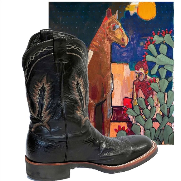 Larry Mahan Men’s Embroidered Black Leather Cowboy Western Stitched Boot Sz 10.5 - Picture 16 of 16